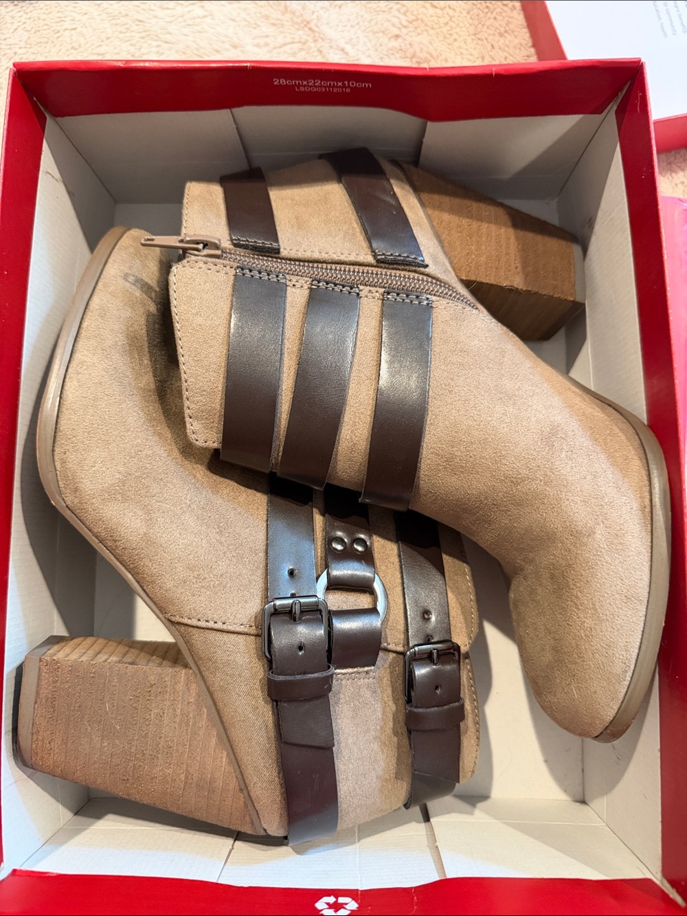 Carlos Santana Tan Suede Ankle Boots with Dark Brown Straps